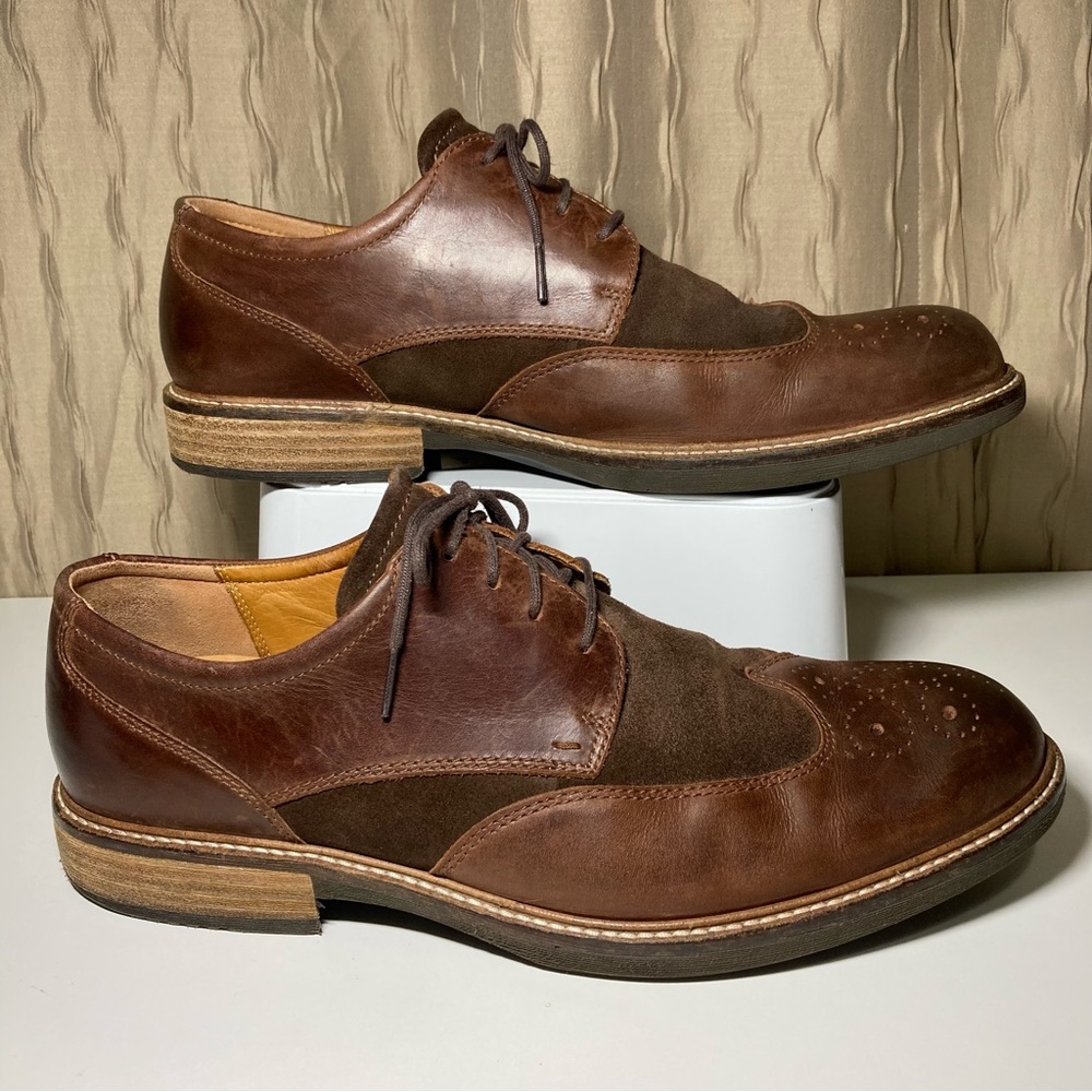 Ecco Brouge Men's 45 US 11-11.5 Oxford Brown Leather Suede Wingtip Shock Point